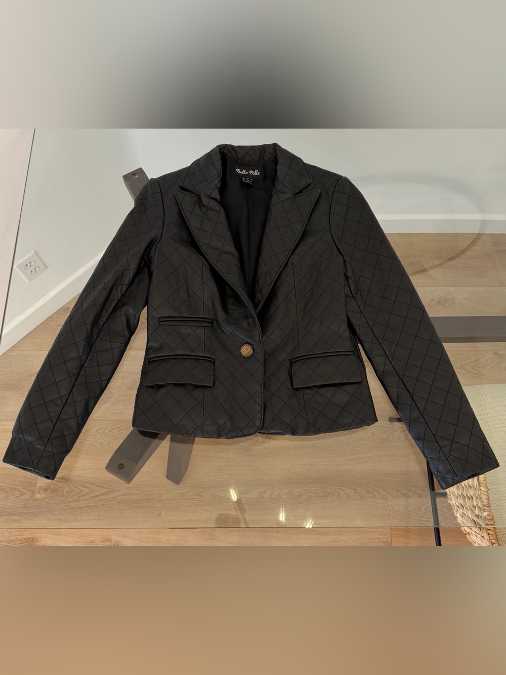 Bella Pelle Genuine Italian Lamb Skin Quilted Leather Blazer Jacket Black Size S